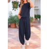 imagePRETTYGARDEN Womens Summer 2 Piece Tracksuit Outfit Casual Cap Sleeve Tops High Waist Pants Set LoungewearDark Blue