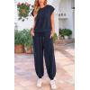 imagePRETTYGARDEN Womens Summer 2 Piece Tracksuit Outfit Casual Cap Sleeve Tops High Waist Pants Set LoungewearDark Blue