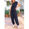 imagePRETTYGARDEN Womens Summer 2 Piece Tracksuit Outfit Casual Cap Sleeve Tops High Waist Pants Set LoungewearDark Blue