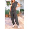 imagePRETTYGARDEN Womens Summer 2 Piece Tracksuit Outfit Casual Cap Sleeve Tops High Waist Pants Set LoungewearDark Grey