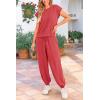 imagePRETTYGARDEN Womens Summer 2 Piece Tracksuit Outfit Casual Cap Sleeve Tops High Waist Pants Set LoungewearPeach Red