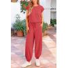 imagePRETTYGARDEN Womens Summer 2 Piece Tracksuit Outfit Casual Cap Sleeve Tops High Waist Pants Set LoungewearPeach Red