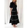 imagePRETTYGARDEN Womens Summer Button Down Shirt Dress Short Puffy Sleeve Tiered Ruffle Flowy Long Maxi DressesBlack