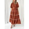 imagePRETTYGARDEN Womens Summer Button Down Shirt Dress Short Puffy Sleeve Tiered Ruffle Flowy Long Maxi DressesRust Red