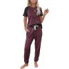 imagePRETTYGARDEN Women Summer Two Piece Outfits Striped Short Sleeve Pullover and Long Pants Tracksuit Travel Pajama Lounge SetZwine Red