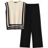 imagePRETTYGARDEN Womens 2 Piece Outfits Knit Loungewear High Low Pullover Tops and Wide Leg Pants Casual Sweater Sets TracksuitsStriped Apricot Black