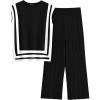imagePRETTYGARDEN Womens 2 Piece Outfits Knit Loungewear High Low Pullover Tops and Wide Leg Pants Casual Sweater Sets TracksuitsStriped Black White