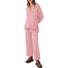 imagePRETTYGARDEN Womens 2 Piece Tracksuit Outfits 2024 Fall Knit Sweater And Wide Leg Pants Sweatsuit Lounge SetsPink