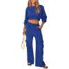 imagePRETTYGARDEN Womens Fall 2 Piece Outfits Sweatsuits Sets Long Sleeve Crop Tops Sweatshirt Wide Leg Cargo Pants with PocketsRoyal Blue