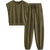 imagePRETTYGARDEN Womens Summer 2 Piece Tracksuit Outfit Casual Cap Sleeve Tops High Waist Pants Set LoungewearArmy Green