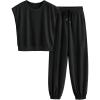 imagePRETTYGARDEN Womens Summer 2 Piece Tracksuit Outfit Casual Cap Sleeve Tops High Waist Pants Set LoungewearBlack