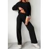 imagePRETTYGARDEN Womens 2 Piece Outfits 2024 Fall Fashion Tracksuits Long Sleeve Pullover Tops Straight Leg Pants Lounge SetsBlack