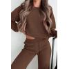 imagePRETTYGARDEN Womens 2 Piece Outfits 2024 Fall Fashion Tracksuits Long Sleeve Pullover Tops Straight Leg Pants Lounge SetsBrown