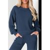 imagePRETTYGARDEN Womens 2 Piece Outfits 2024 Fall Fashion Tracksuits Long Sleeve Pullover Tops Straight Leg Pants Lounge SetsDark Blue