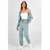 imagePRETTYGARDEN Womens 2 Piece Tracksuit Outfits Long Sleeve Zip Up Sweatshirt Drawstring Sweatpants Lounge SetGreen