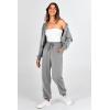 imagePRETTYGARDEN Womens 2 Piece Tracksuit Outfits Long Sleeve Zip Up Sweatshirt Drawstring Sweatpants Lounge SetGrey