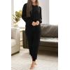 imagePRETTYGARDEN Womens 2 Piece Waffle Knit Lounge Outfit Long Sleeve Henley Top and Sweatpants Set TracksuitBlack