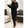 imagePRETTYGARDEN Womens 2 Piece Waffle Knit Lounge Outfit Long Sleeve Henley Top and Sweatpants Set TracksuitBlack