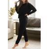imagePRETTYGARDEN Womens 2 Piece Waffle Knit Lounge Outfit Long Sleeve Henley Top and Sweatpants Set TracksuitBlack