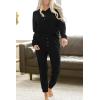 imagePRETTYGARDEN Womens 2 Piece Waffle Knit Lounge Outfit Long Sleeve Henley Top and Sweatpants Set TracksuitBlack