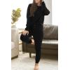 imagePRETTYGARDEN Womens 2 Piece Waffle Knit Lounge Outfit Long Sleeve Henley Top and Sweatpants Set TracksuitBlack