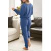 imagePRETTYGARDEN Womens 2 Piece Waffle Knit Lounge Outfit Long Sleeve Henley Top and Sweatpants Set TracksuitBlue