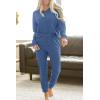 imagePRETTYGARDEN Womens 2 Piece Waffle Knit Lounge Outfit Long Sleeve Henley Top and Sweatpants Set TracksuitBlue