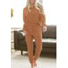 imagePRETTYGARDEN Womens 2 Piece Waffle Knit Lounge Outfit Long Sleeve Henley Top and Sweatpants Set TracksuitCaramel
