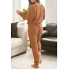 imagePRETTYGARDEN Womens 2 Piece Waffle Knit Lounge Outfit Long Sleeve Henley Top and Sweatpants Set TracksuitCaramel