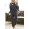 imagePRETTYGARDEN Womens 2 Piece Waffle Knit Lounge Outfit Long Sleeve Henley Top and Sweatpants Set TracksuitDark Grey