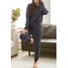 imagePRETTYGARDEN Womens 2 Piece Waffle Knit Lounge Outfit Long Sleeve Henley Top and Sweatpants Set TracksuitDark Grey