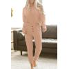 imagePRETTYGARDEN Womens 2 Piece Waffle Knit Lounge Outfit Long Sleeve Henley Top and Sweatpants Set TracksuitKhaki