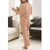 imagePRETTYGARDEN Womens 2 Piece Waffle Knit Lounge Outfit Long Sleeve Henley Top and Sweatpants Set TracksuitKhaki