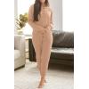 imagePRETTYGARDEN Womens 2 Piece Waffle Knit Lounge Outfit Long Sleeve Henley Top and Sweatpants Set TracksuitKhaki