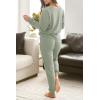 imagePRETTYGARDEN Womens 2 Piece Waffle Knit Lounge Outfit Long Sleeve Henley Top and Sweatpants Set TracksuitLight Green