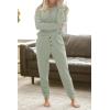 imagePRETTYGARDEN Womens 2 Piece Waffle Knit Lounge Outfit Long Sleeve Henley Top and Sweatpants Set TracksuitLight Green