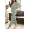 imagePRETTYGARDEN Womens 2 Piece Waffle Knit Lounge Outfit Long Sleeve Henley Top and Sweatpants Set TracksuitLight Green