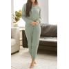 imagePRETTYGARDEN Womens 2 Piece Waffle Knit Lounge Outfit Long Sleeve Henley Top and Sweatpants Set TracksuitLight Green