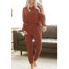 imagePRETTYGARDEN Womens 2 Piece Waffle Knit Lounge Outfit Long Sleeve Henley Top and Sweatpants Set TracksuitRust Red