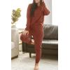 imagePRETTYGARDEN Womens 2 Piece Waffle Knit Lounge Outfit Long Sleeve Henley Top and Sweatpants Set TracksuitRust Red