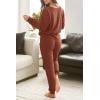 imagePRETTYGARDEN Womens 2 Piece Waffle Knit Lounge Outfit Long Sleeve Henley Top and Sweatpants Set TracksuitRust Red
