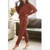 imagePRETTYGARDEN Womens 2 Piece Waffle Knit Lounge Outfit Long Sleeve Henley Top and Sweatpants Set TracksuitRust Red