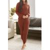 imagePRETTYGARDEN Womens 2 Piece Waffle Knit Lounge Outfit Long Sleeve Henley Top and Sweatpants Set TracksuitRust Red