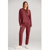 imagePRETTYGARDEN Womens 2 Piece Waffle Knit Lounge Outfit Long Sleeve Henley Top and Sweatpants Set TracksuitWine Red