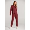 imagePRETTYGARDEN Womens 2 Piece Waffle Knit Lounge Outfit Long Sleeve Henley Top and Sweatpants Set TracksuitWine Red