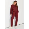 imagePRETTYGARDEN Womens 2 Piece Waffle Knit Lounge Outfit Long Sleeve Henley Top and Sweatpants Set TracksuitWine Red