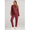 imagePRETTYGARDEN Womens 2 Piece Waffle Knit Lounge Outfit Long Sleeve Henley Top and Sweatpants Set TracksuitWine Red