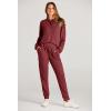 imagePRETTYGARDEN Womens 2 Piece Waffle Knit Lounge Outfit Long Sleeve Henley Top and Sweatpants Set TracksuitWine Red