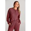 imagePRETTYGARDEN Womens 2 Piece Waffle Knit Lounge Outfit Long Sleeve Henley Top and Sweatpants Set TracksuitWine Red