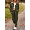 imagePRETTYGARDEN Womens 2024 Fall 2 Piece Outfits Tracksuit Long Sleeve Button Down Shacket Jacket Pockets Long Pants Casual SetArmy Green